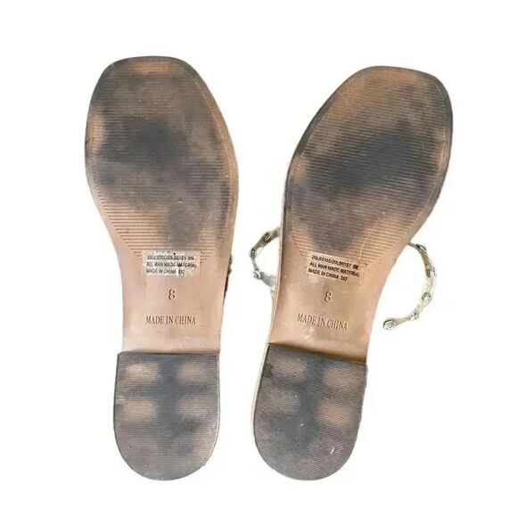 Steve Madden Skyler Clear Pearl Pyramid Studded Slip On Square Toe Sandal SZ 8 - Picture 6 of 7